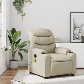 Sillón reclinable de masaje cuero sintético crema de , Sillones - Ref: Foro24-374141, Precio: 256,06 €, Descuento: %