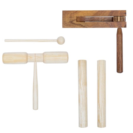 Conjunto de percusión 3 piezas de madera de vidaXL, Claves y castañuelas - Ref: Foro24-70071, Precio: 19,71 €, Descuento: %