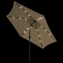 Garden umbrella with LED lights steel pole 300cm taupe by vidaXL, Umbrellas - Ref: Foro24-44512, Price: 91,99 €, Discount: %