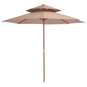 Two-story wooden pole umbrella 270 cm taupe by vidaXL, Umbrellas - Ref: Foro24-44520, Price: 108,99 €, Discount: %