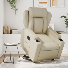 Sillón reclinable elevable eléctrico de cuero sintético crema de , Sillones - Ref: Foro24-3204559, Precio: 356,99 €, Descuent...