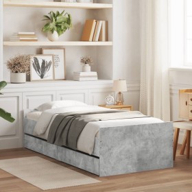 Concrete gray bed frame with drawers 100x200 cm by , Beds and slatted bases - Ref: Foro24-3207367, Price: 178,20 €, Discount: %