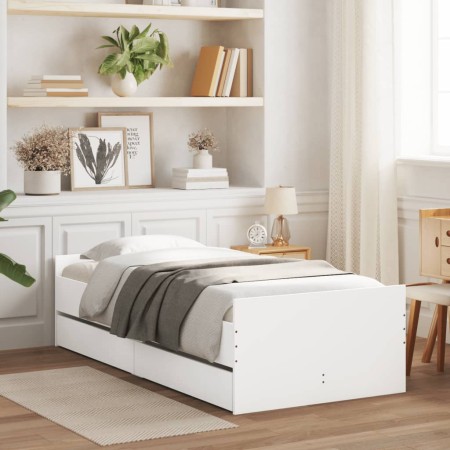 White bed frame with drawers 90x200 cm by , Beds and slatted bases - Ref: Foro24-3207371, Price: 154,15 €, Discount: %