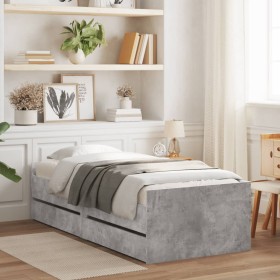 Concrete gray bed frame with drawers 90x200 cm by , Beds and slatted bases - Ref: Foro24-3207346, Price: 175,99 €, Discount: %