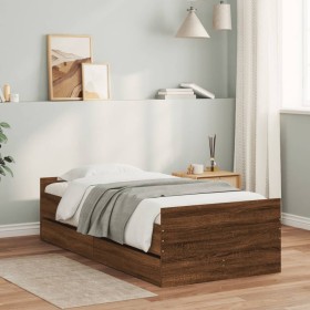 Brown oak bed frame with drawers 90x190 cm by , Beds and slatted bases - Ref: Foro24-3207384, Price: 163,06 €, Discount: %