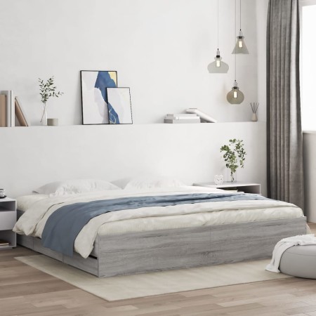 Cama con cajones madera ingeniería gris Sonoma 180x200 cm de , Camas y somieres - Ref: Foro24-3207257, Precio: 215,71 €, Desc...