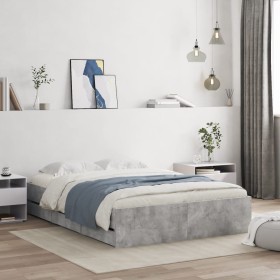 Concrete gray engineered wood bed with drawers 120x200 cm by , Beds and slatted bases - Ref: Foro24-3207283, Price: 204,05 €,...