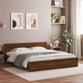 Bed frame with oak brown headboard 160x200 cm by , Beds and slatted bases - Ref: Foro24-3207475, Price: 190,16 €, Discount: %