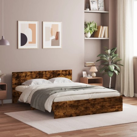 Bed frame with smoked oak headboard 150x200 cm by , Beds and slatted bases - Ref: Foro24-3207480, Price: 164,57 €, Discount: %