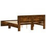 Bed frame with smoked oak headboard 150x200 cm by , Beds and slatted bases - Ref: Foro24-3207480, Price: 164,57 €, Discount: %