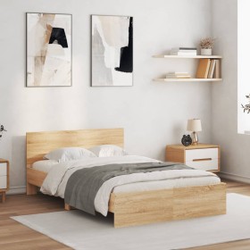 Sonoma oak bed frame with headboard 120x190 cm by , Beds and slatted bases - Ref: Foro24-3207513, Price: 166,04 €, Discount: %