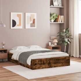 Smoked oak engineered wood bed with drawers 120x190 cm by , Beds and slatted bases - Ref: Foro24-3207319, Price: 183,99 €, Di...