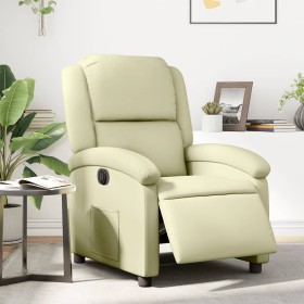 Sillón reclinable eléctrico de cuero auténtico blanco crema de , Sillones - Ref: Foro24-3204256, Precio: 400,38 €, Descuento: %