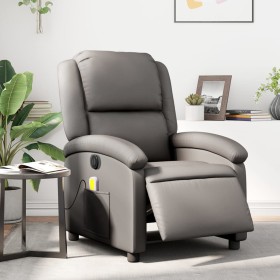 Sillón reclinable de masaje eléctrico cuero auténtico gris de , Sillones - Ref: Foro24-3204261, Precio: 385,99 €, Descuento: %