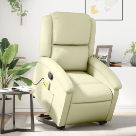 Sillón reclinable de masaje elevable cuero auténtico crema de , Sillones - Ref: Foro24-3204268, Precio: 394,99 €, Descuento: %