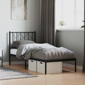 Bed frame with black metal headboard 75x190 cm by , Beds and slatted bases - Ref: Foro24-374427, Price: 59,99 €, Discount: %