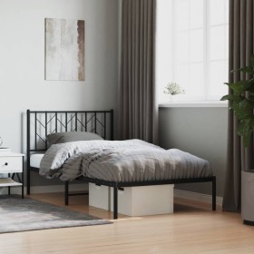 Bed frame with black metal headboard 100x190 cm by , Beds and slatted bases - Ref: Foro24-374431, Price: 71,52 €, Discount: %