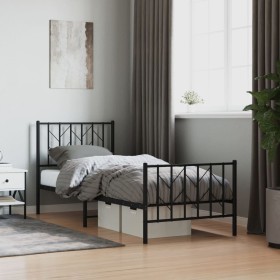 Bed frame with headboard and black metal footboard 80x200 cm by , Beds and slatted bases - Ref: Foro24-374446, Price: 70,99 €...