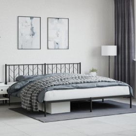 Bed frame with black metal headboard 200x200 cm by , Beds and slatted bases - Ref: Foro24-374444, Price: 95,99 €, Discount: %