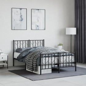 Estructura de cama con cabecero y pie metal negro 120x190 cm de , Camas y somieres - Ref: Foro24-374452, Precio: 99,99 €, Des...