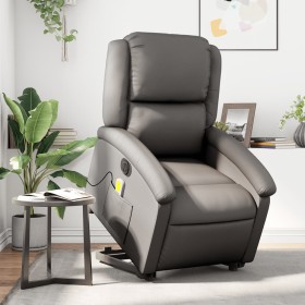 Sillón reclinable masaje eléctrico de pie cuero auténtico gris de , Sillones - Ref: Foro24-3204277, Precio: 461,09 €, Descuen...