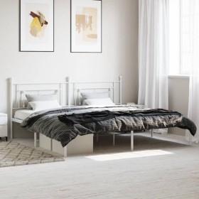 Metal bed frame with white headboard 193x203 cm by , Beds and slatted bases - Ref: Foro24-374394, Price: 107,74 €, Discount: %