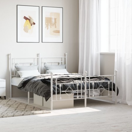 Metal bed frame with headboard and footboard white 140x190 cm by , Beds and slatted bases - Ref: Foro24-374406, Price: 114,99...