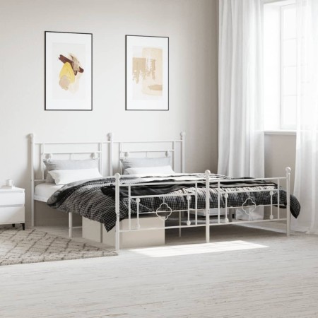 Estructura cama metal con cabecero y estribo blanco 180x200 cm de , Camas y somieres - Ref: Foro24-374410, Precio: 142,03 €, ...