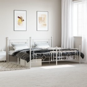 Metal bed frame with headboard and footboard white 193x203 cm by , Beds and slatted bases - Ref: Foro24-374412, Price: 118,99...