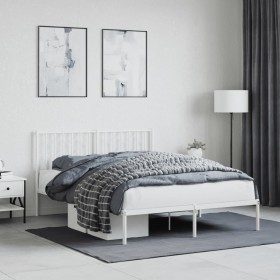 Estructura de cama de metal con cabecero blanca 140x190 cm de , Camas y somieres - Ref: Foro24-374486, Precio: 94,99 €, Descu...