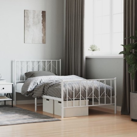 Metal bed frame with headboard and footboard white 100x200 cm by , Beds and slatted bases - Ref: Foro24-374499, Price: 73,87 ...