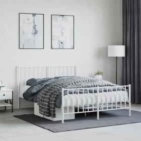 Metal bed frame with headboard and white footboard 135x190 cm by , Beds and slatted bases - Ref: Foro24-374503, Price: 100,99...