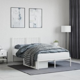 Metal bed frame with white headboard 120x200 cm by , Beds and slatted bases - Ref: Foro24-374484, Price: 90,50 €, Discount: %