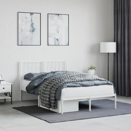 Metal bed frame with white headboard 120x200 cm by , Beds and slatted bases - Ref: Foro24-374484, Price: 86,99 €, Discount: %