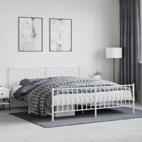 Metal bed frame with headboard and white footboard 180x200 cm by , Beds and slatted bases - Ref: Foro24-374508, Price: 120,99...