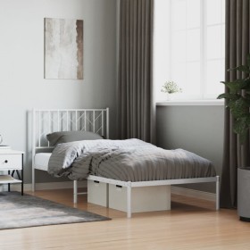 Estructura de cama de metal con cabecero blanco 90x190 cm de , Camas y somieres - Ref: Foro24-374478, Precio: 59,99 €, Descue...