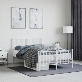 Metal bed frame with headboard and white footboard 120x190 cm by , Beds and slatted bases - Ref: Foro24-374501, Price: 102,95...