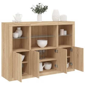 Sideboard with LED light 3 pieces engineered wood sonoma oak by , Sideboards - Ref: Foro24-3209109, Price: 216,99 €, Discount: %