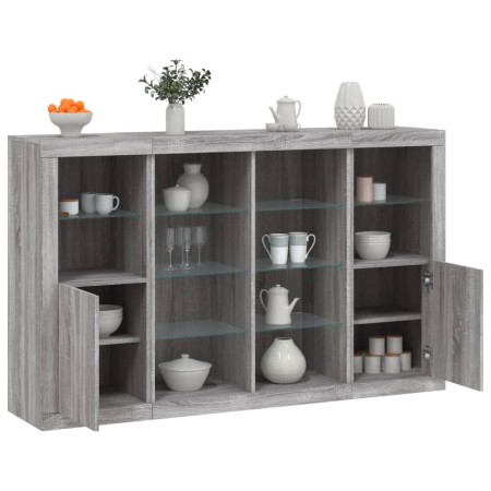 3-Piece Sideboard with LED Light Sonoma Gray Engineered Wood by , Sideboards - Ref: Foro24-3209140, Price: 223,99 €, Discount: %