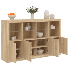 Sideboard with LED light 3 pieces engineered wood sonoma oak by , Sideboards - Ref: Foro24-3209116, Price: 253,13 €, Discount: %