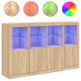 Sideboard with LED light 3 pieces engineered wood sonoma oak by , Sideboards - Ref: Foro24-3209116, Price: 250,68 €, Discount: %