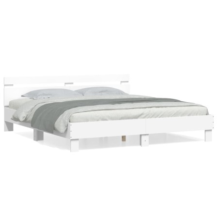 Estructura cama con cabecero madera ingeniería blanco 200x200cm de , Camas y somieres - Ref: Foro24-3207392, Precio: 151,63 €...