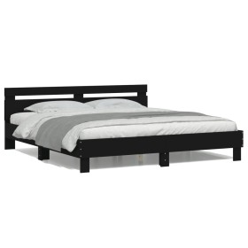 Black headboard bed frame and LED lights 180x200 cm by , Beds and slatted bases - Ref: Foro24-3207526, Price: 210,46 €, Disco...