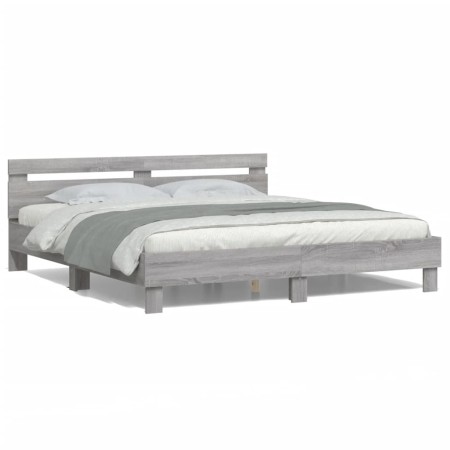 Estructura de cama cabecero y luces LED gris Sonoma 180x200 cm de , Camas y somieres - Ref: Foro24-3207530, Precio: 167,75 €,...