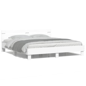 Estructura de cama cabecero y luces LED blanca 160x200 cm de , Camas y somieres - Ref: Foro24-3207532, Precio: 162,99 €, Desc...