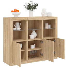 Sideboard with LED light 3 pieces engineered wood sonoma oak by , Sideboards - Ref: Foro24-3209102, Price: 204,99 €, Discount: %