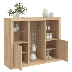 Sideboard with LED light 3 pieces engineered wood sonoma oak by , Sideboards - Ref: Foro24-3209123, Price: 192,97 €, Discount: %