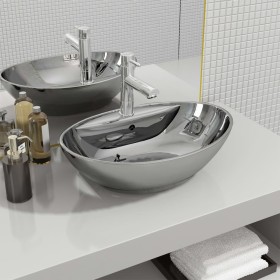 Sink with overflow 58.5x39x21 cm silver ceramic by vidaXL, Sinks - Ref: Foro24-143475, Price: 82,99 €, Discount: %