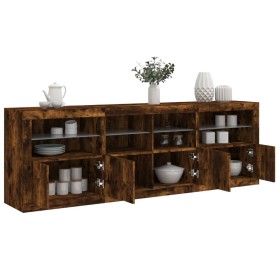 Sideboard with LED lights smoked oak 202x37x67 cm by , Sideboards - Ref: Foro24-3209013, Price: 217,99 €, Discount: %