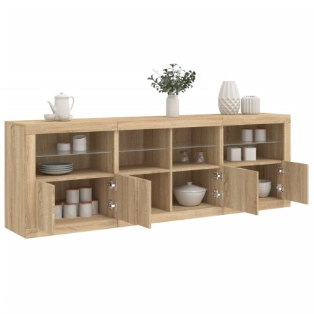 Sideboard with LED lights Sonoma oak 202x37x67 cm by , Sideboards - Ref: Foro24-3209011, Price: 212,52 €, Discount: %